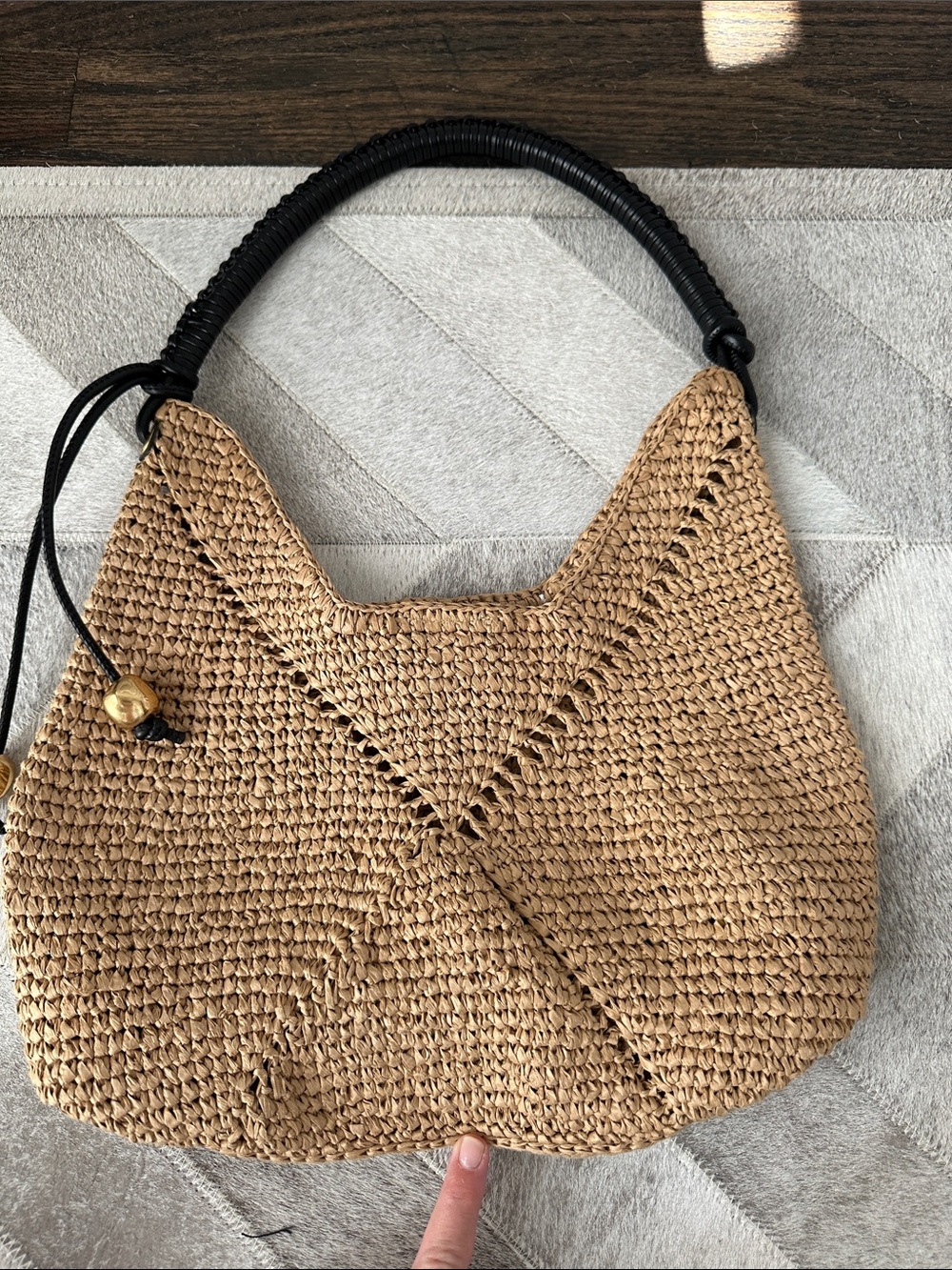 Madewell Woven Straw Hobo Bag with Black Handle and Gold Accents - Picture 6 of 8